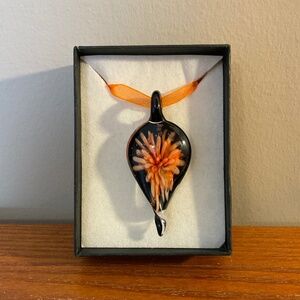 Murano-style Art Glass Floral Orange Jewelry Pendant
